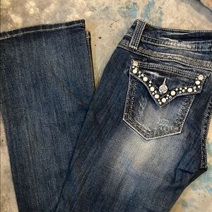 Miss Me Blue Boot Cut Jeans with Rhinestone Details